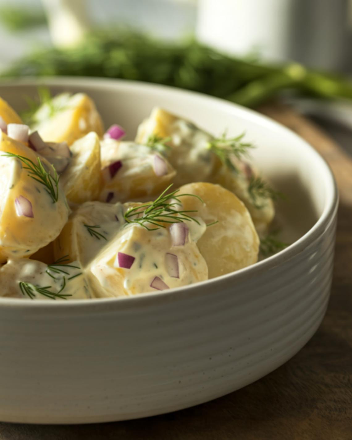 Bild: Freitagstisch: Auberginen-Hering mit Sahnesoße und Dill Kartoffeln