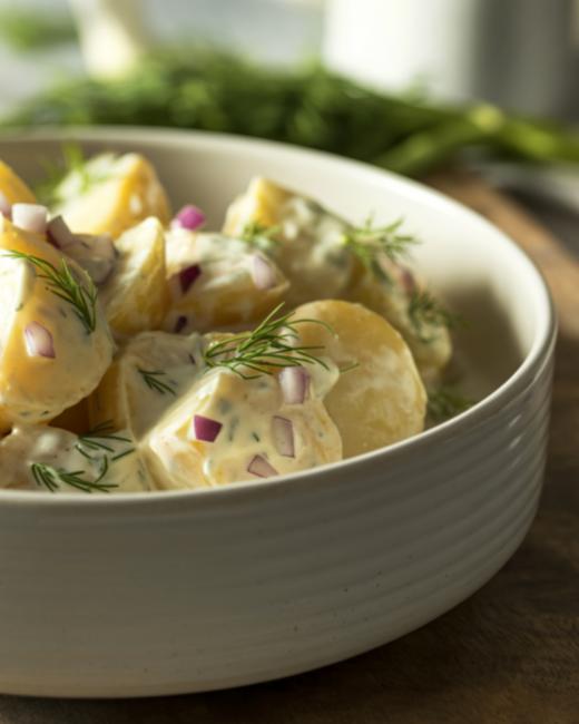 Bild: Freitagstisch: Auberginen-Hering mit Sahnesoße und Dill Kartoffeln