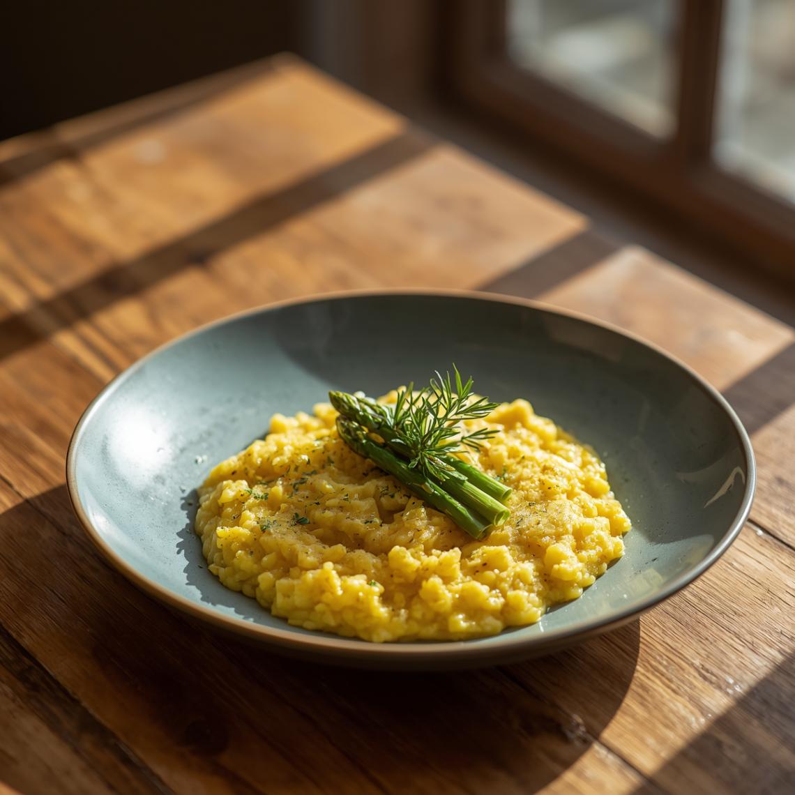 Bild: Freitagstisch: Zitronen Risotto mit grünem Spargel und Beilagensalat